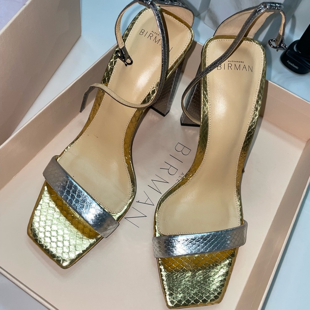 ALEXANDRE BIRMAN METALLIC SNAKEPRINT HEELS || ACCEPTING OFFERS